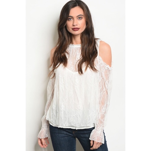 The O Boutique Tops - 🎉CLEARANCE🎉Ivory Cold Shoulder High-Neckline Top